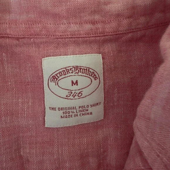 Brooks Brothers 346 Shirt Pink Linen Short Sleeve Vacation Resort wear M - Picture 3 of 4